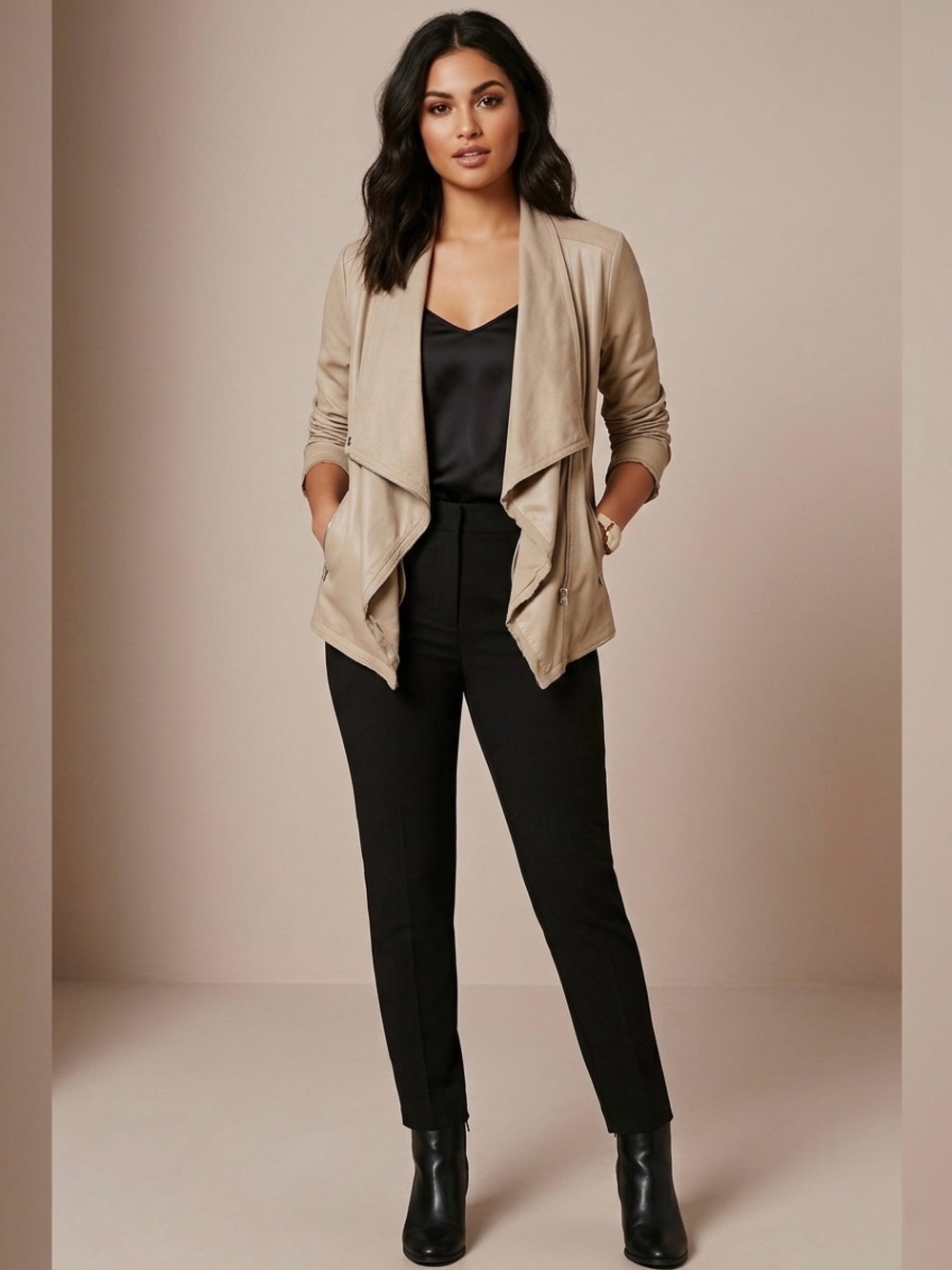 Forever 21 Contemporary Drape Front Moto Jacket Beige Large